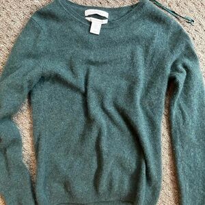 Ellen Tracy Deep Teal Crewneck Sweater %100 cashmere